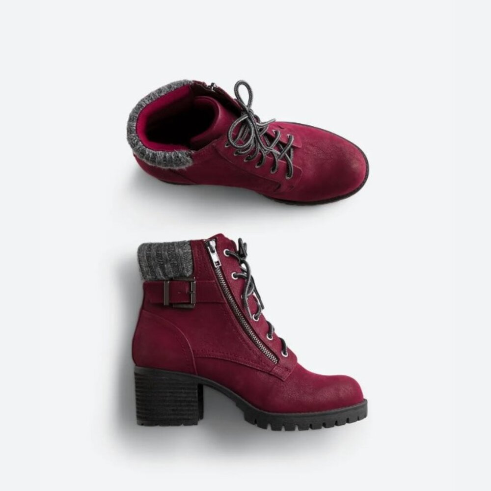 MIA Caelyn Zip Up Heeled Ankle Boot in Burgundy